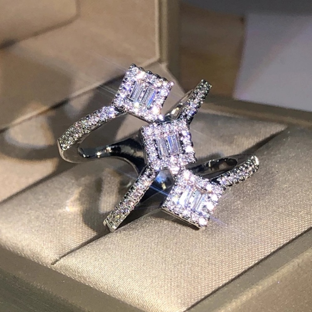 925 silver stamped size 7 geometric bridal ring - Picture 6 of 12